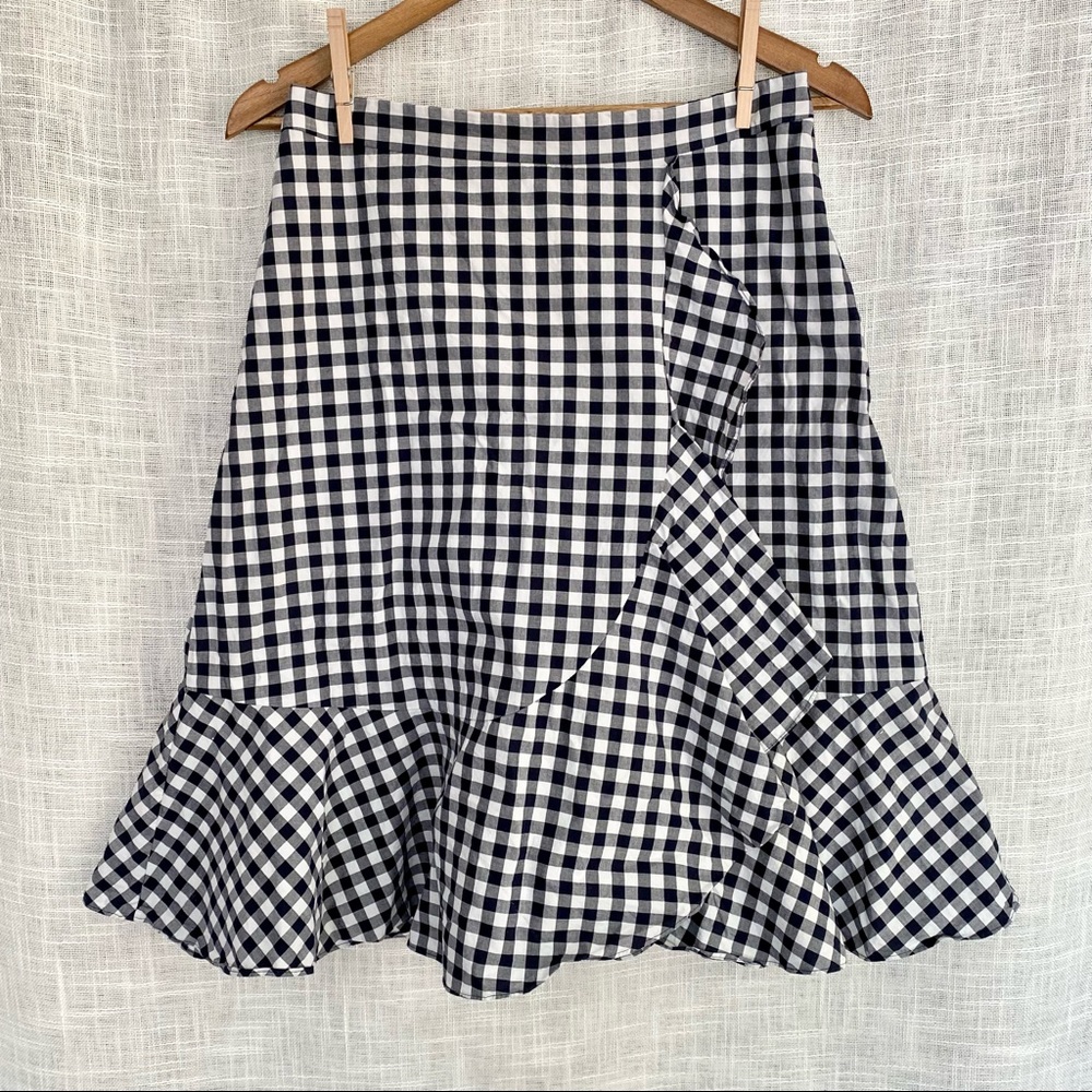 Talbots Navy Gingham Ruffle Front A-Line Skirt Sz 6P